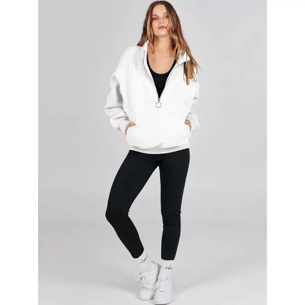 imageANRABESS Womens Oversized Quarter Zip Sweatshirt Long Sleeve Drop Shoulder Pullover Fleece Half Zip Hoodie Fall ClothesWhite