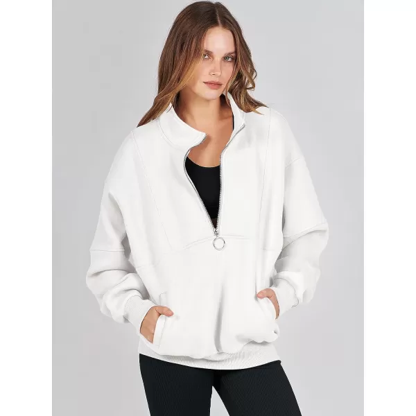 imageANRABESS Womens Oversized Quarter Zip Sweatshirt Long Sleeve Drop Shoulder Pullover Fleece Half Zip Hoodie Fall ClothesWhite