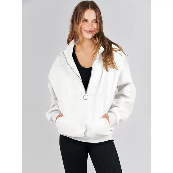 imageANRABESS Womens Oversized Quarter Zip Sweatshirt Long Sleeve Drop Shoulder Pullover Fleece Half Zip Hoodie Fall ClothesWhite
