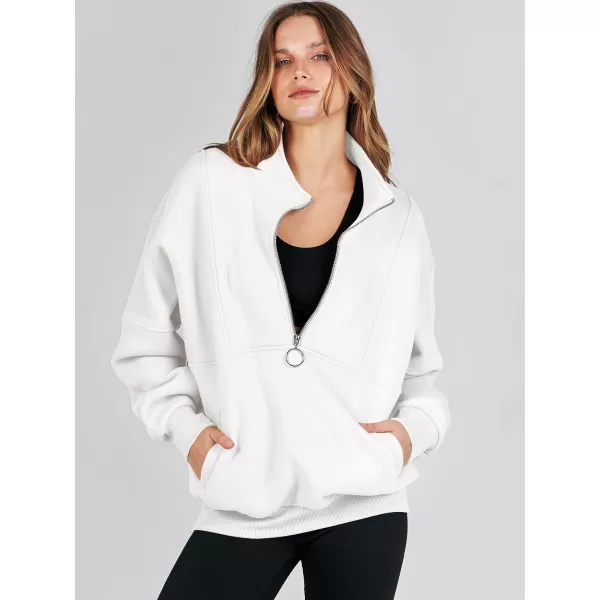 imageANRABESS Womens Oversized Quarter Zip Sweatshirt Long Sleeve Drop Shoulder Pullover Fleece Half Zip Hoodie Fall ClothesWhite