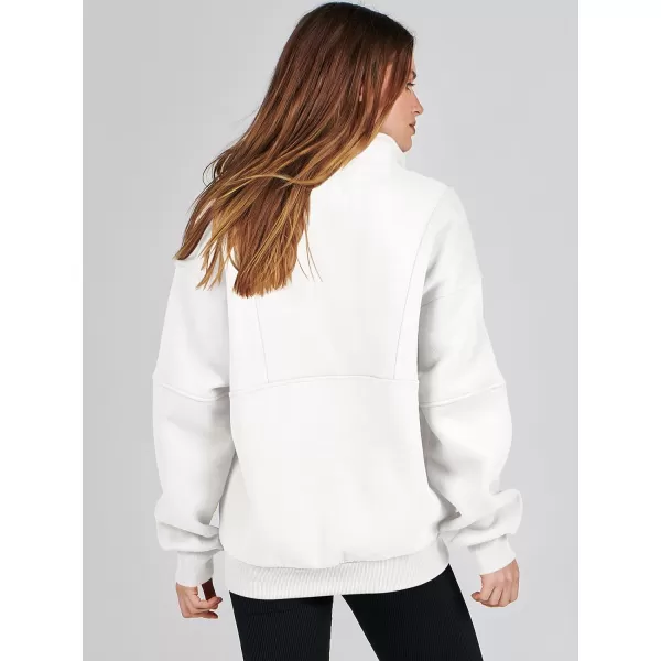 imageANRABESS Womens Oversized Quarter Zip Sweatshirt Long Sleeve Drop Shoulder Pullover Fleece Half Zip Hoodie Fall ClothesWhite