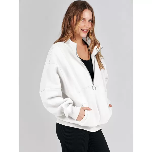 imageANRABESS Womens Oversized Quarter Zip Sweatshirt Long Sleeve Drop Shoulder Pullover Fleece Half Zip Hoodie Fall ClothesWhite