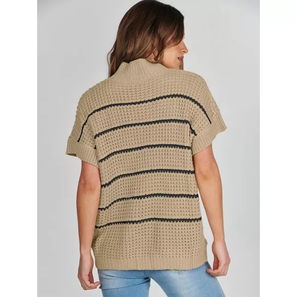 imageANRABESS Womens Oversized Short Batwing Sleeve Mock Neck Sweater Vest 2024 Spring Sleeveless Sweaters Knit Pullover TopsApricot Black Stripe