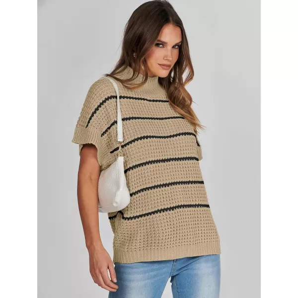 imageANRABESS Womens Oversized Short Batwing Sleeve Mock Neck Sweater Vest 2024 Spring Sleeveless Sweaters Knit Pullover TopsApricot Black Stripe
