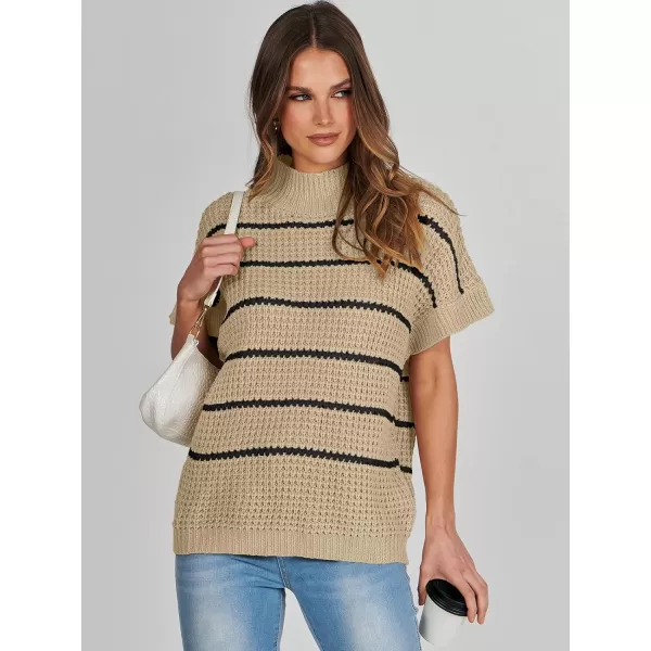 imageANRABESS Womens Oversized Short Batwing Sleeve Mock Neck Sweater Vest 2024 Spring Sleeveless Sweaters Knit Pullover TopsApricot Black Stripe