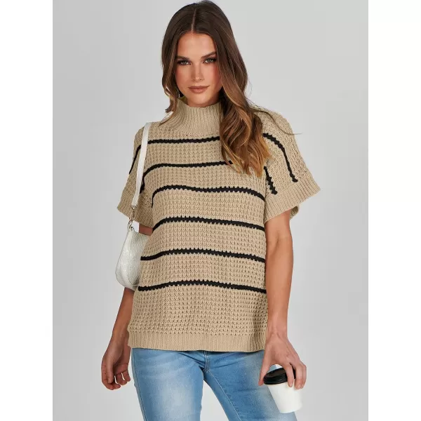 imageANRABESS Womens Oversized Short Batwing Sleeve Mock Neck Sweater Vest 2024 Spring Sleeveless Sweaters Knit Pullover TopsApricot Black Stripe