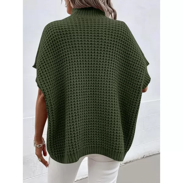 imageANRABESS Womens Oversized Short Batwing Sleeve Mock Neck Sweater Vest 2024 Spring Sleeveless Sweaters Knit Pullover TopsArmy Green