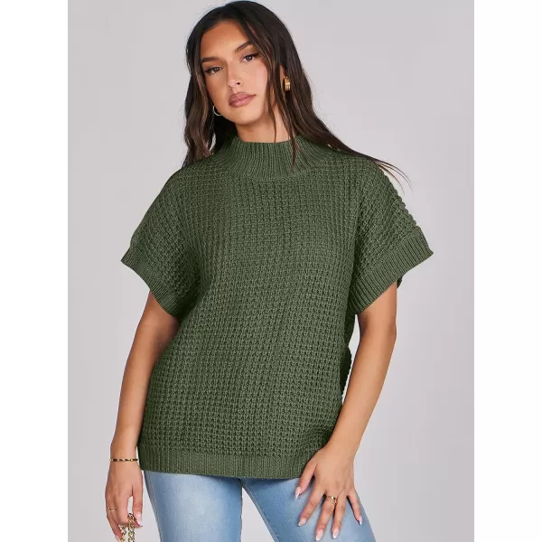 imageANRABESS Womens Oversized Short Batwing Sleeve Mock Neck Sweater Vest 2024 Spring Sleeveless Sweaters Knit Pullover TopsArmy Green