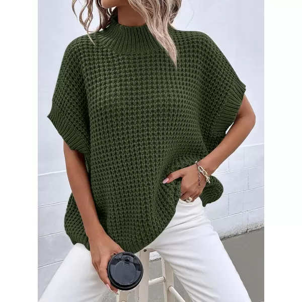 imageANRABESS Womens Oversized Short Batwing Sleeve Mock Neck Sweater Vest 2024 Spring Sleeveless Sweaters Knit Pullover TopsArmy Green
