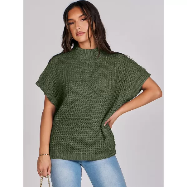 imageANRABESS Womens Oversized Short Batwing Sleeve Mock Neck Sweater Vest 2024 Spring Sleeveless Sweaters Knit Pullover TopsArmy Green