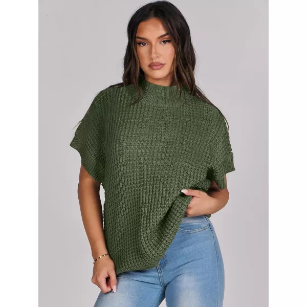 imageANRABESS Womens Oversized Short Batwing Sleeve Mock Neck Sweater Vest 2024 Spring Sleeveless Sweaters Knit Pullover TopsArmy Green