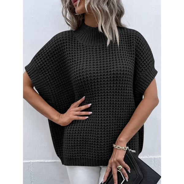 imageANRABESS Womens Oversized Short Batwing Sleeve Mock Neck Sweater Vest 2024 Spring Sleeveless Sweaters Knit Pullover TopsBlack