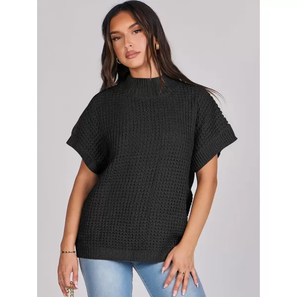 imageANRABESS Womens Oversized Short Batwing Sleeve Mock Neck Sweater Vest 2024 Spring Sleeveless Sweaters Knit Pullover TopsBlack