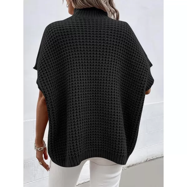 imageANRABESS Womens Oversized Short Batwing Sleeve Mock Neck Sweater Vest 2024 Spring Sleeveless Sweaters Knit Pullover TopsBlack