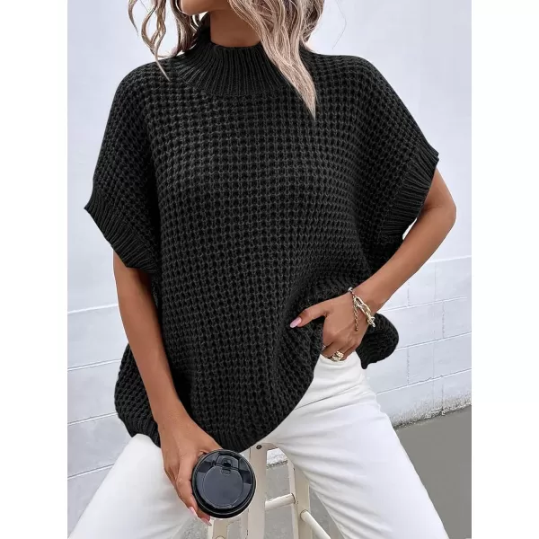 imageANRABESS Womens Oversized Short Batwing Sleeve Mock Neck Sweater Vest 2024 Spring Sleeveless Sweaters Knit Pullover TopsBlack
