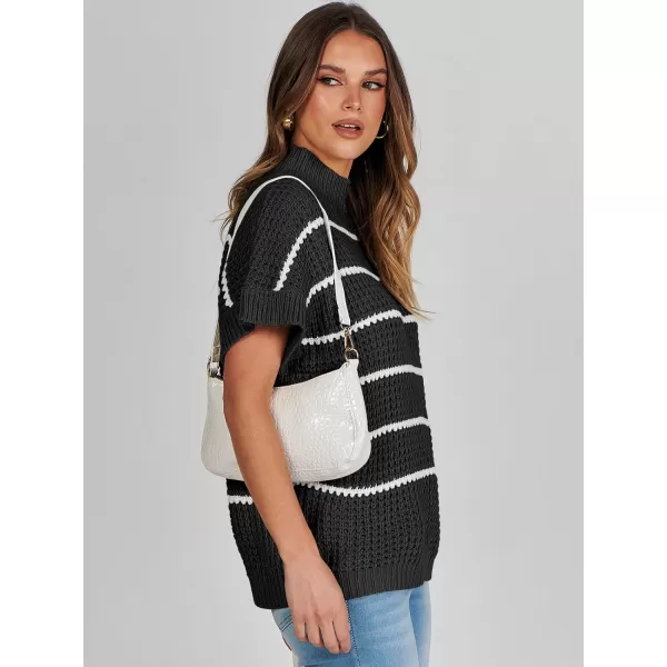 imageANRABESS Womens Oversized Short Batwing Sleeve Mock Neck Sweater Vest 2024 Spring Sleeveless Sweaters Knit Pullover TopsBlack White Stripe