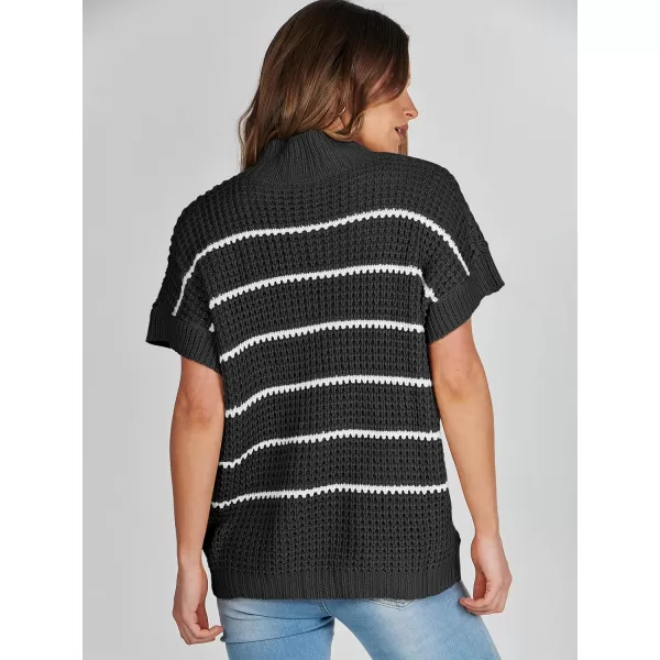 imageANRABESS Womens Oversized Short Batwing Sleeve Mock Neck Sweater Vest 2024 Spring Sleeveless Sweaters Knit Pullover TopsBlack White Stripe