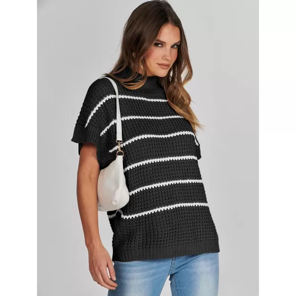 imageANRABESS Womens Oversized Short Batwing Sleeve Mock Neck Sweater Vest 2024 Spring Sleeveless Sweaters Knit Pullover TopsBlack White Stripe