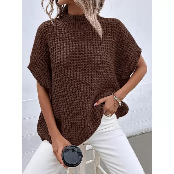 imageANRABESS Womens Oversized Short Batwing Sleeve Mock Neck Sweater Vest 2024 Spring Sleeveless Sweaters Knit Pullover TopsBrown