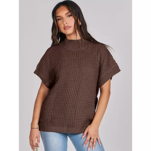 imageANRABESS Womens Oversized Short Batwing Sleeve Mock Neck Sweater Vest 2024 Spring Sleeveless Sweaters Knit Pullover TopsBrown