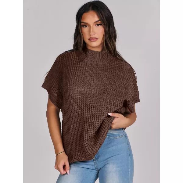 imageANRABESS Womens Oversized Short Batwing Sleeve Mock Neck Sweater Vest 2024 Spring Sleeveless Sweaters Knit Pullover TopsBrown