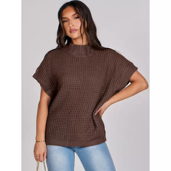 imageANRABESS Womens Oversized Short Batwing Sleeve Mock Neck Sweater Vest 2024 Spring Sleeveless Sweaters Knit Pullover TopsBrown
