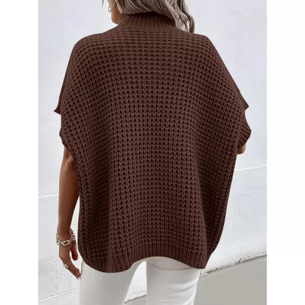 imageANRABESS Womens Oversized Short Batwing Sleeve Mock Neck Sweater Vest 2024 Spring Sleeveless Sweaters Knit Pullover TopsBrown