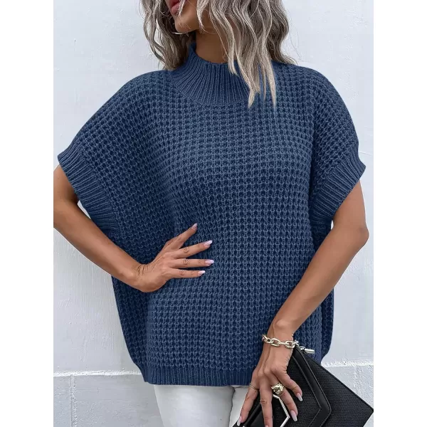 imageANRABESS Womens Oversized Short Batwing Sleeve Mock Neck Sweater Vest 2024 Spring Sleeveless Sweaters Knit Pullover TopsDeep Blue
