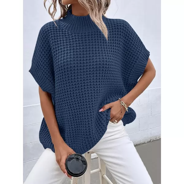 imageANRABESS Womens Oversized Short Batwing Sleeve Mock Neck Sweater Vest 2024 Spring Sleeveless Sweaters Knit Pullover TopsDeep Blue