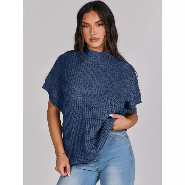 imageANRABESS Womens Oversized Short Batwing Sleeve Mock Neck Sweater Vest 2024 Spring Sleeveless Sweaters Knit Pullover TopsDeep Blue
