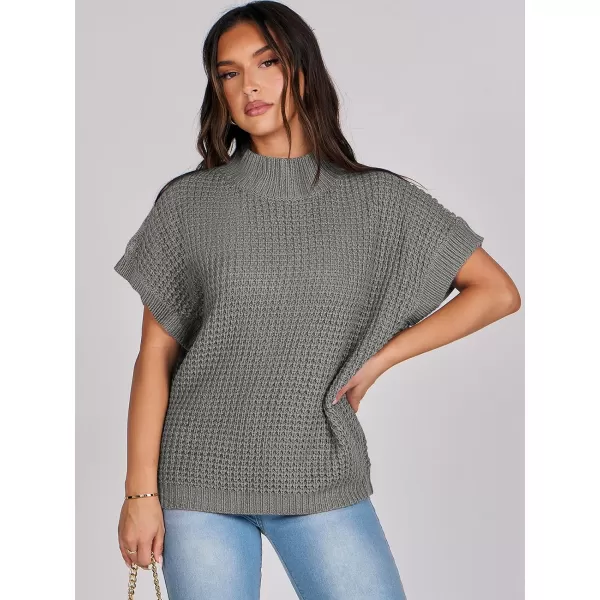 imageANRABESS Womens Oversized Short Batwing Sleeve Mock Neck Sweater Vest 2024 Spring Sleeveless Sweaters Knit Pullover TopsGrey