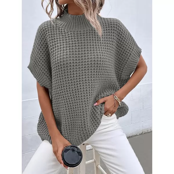 imageANRABESS Womens Oversized Short Batwing Sleeve Mock Neck Sweater Vest 2024 Spring Sleeveless Sweaters Knit Pullover TopsGrey