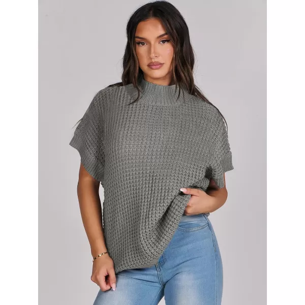 imageANRABESS Womens Oversized Short Batwing Sleeve Mock Neck Sweater Vest 2024 Spring Sleeveless Sweaters Knit Pullover TopsGrey