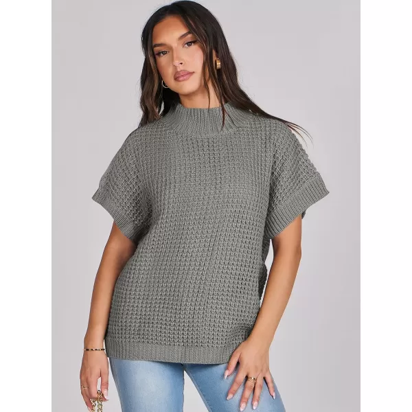 imageANRABESS Womens Oversized Short Batwing Sleeve Mock Neck Sweater Vest 2024 Spring Sleeveless Sweaters Knit Pullover TopsGrey