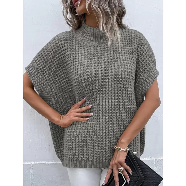 imageANRABESS Womens Oversized Short Batwing Sleeve Mock Neck Sweater Vest 2024 Spring Sleeveless Sweaters Knit Pullover TopsGrey