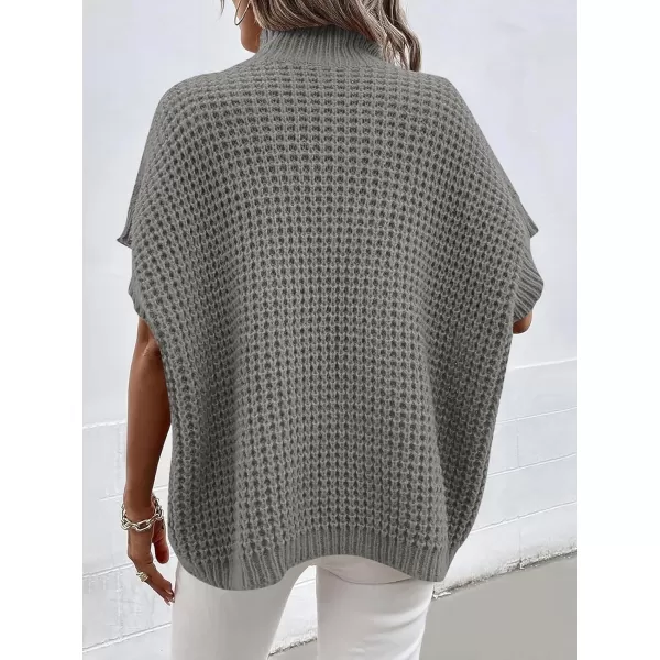 imageANRABESS Womens Oversized Short Batwing Sleeve Mock Neck Sweater Vest 2024 Spring Sleeveless Sweaters Knit Pullover TopsGrey