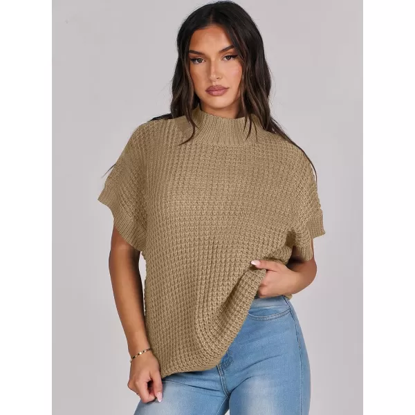 imageANRABESS Womens Oversized Short Batwing Sleeve Mock Neck Sweater Vest 2024 Spring Sleeveless Sweaters Knit Pullover TopsKhaki
