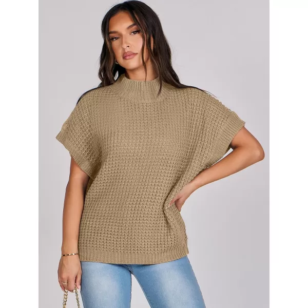 imageANRABESS Womens Oversized Short Batwing Sleeve Mock Neck Sweater Vest 2024 Spring Sleeveless Sweaters Knit Pullover TopsKhaki