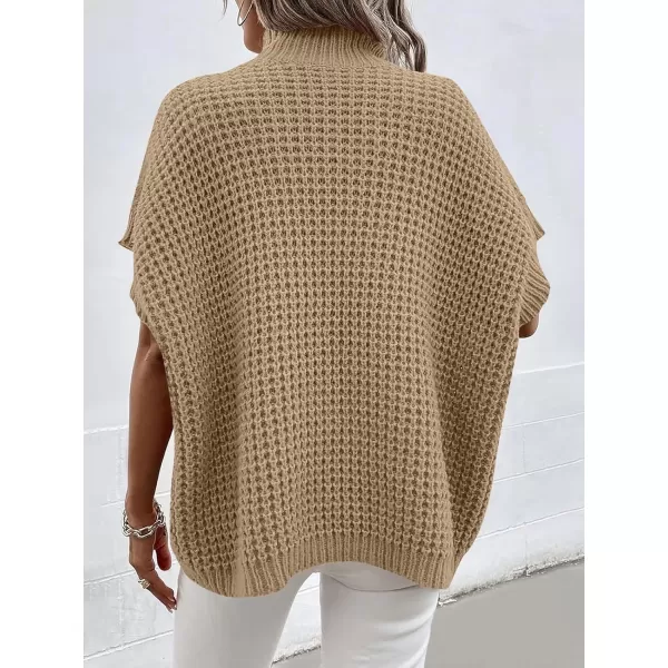 imageANRABESS Womens Oversized Short Batwing Sleeve Mock Neck Sweater Vest 2024 Spring Sleeveless Sweaters Knit Pullover TopsKhaki