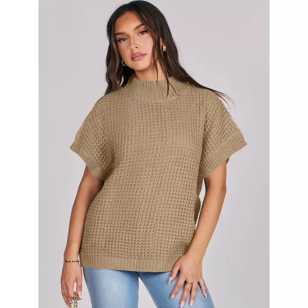 imageANRABESS Womens Oversized Short Batwing Sleeve Mock Neck Sweater Vest 2024 Spring Sleeveless Sweaters Knit Pullover TopsKhaki