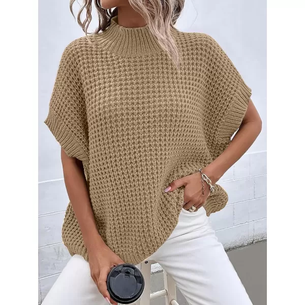 imageANRABESS Womens Oversized Short Batwing Sleeve Mock Neck Sweater Vest 2024 Spring Sleeveless Sweaters Knit Pullover TopsKhaki