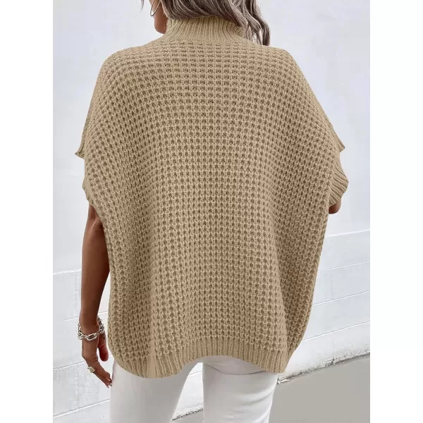 imageANRABESS Womens Oversized Short Batwing Sleeve Mock Neck Sweater Vest 2024 Spring Sleeveless Sweaters Knit Pullover TopsLight Khaki