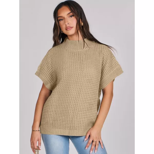 imageANRABESS Womens Oversized Short Batwing Sleeve Mock Neck Sweater Vest 2024 Spring Sleeveless Sweaters Knit Pullover TopsLight Khaki