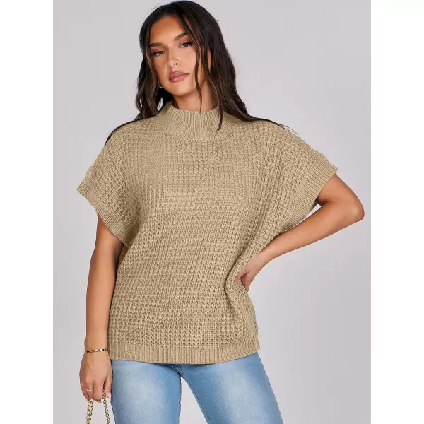 imageANRABESS Womens Oversized Short Batwing Sleeve Mock Neck Sweater Vest 2024 Spring Sleeveless Sweaters Knit Pullover TopsLight Khaki