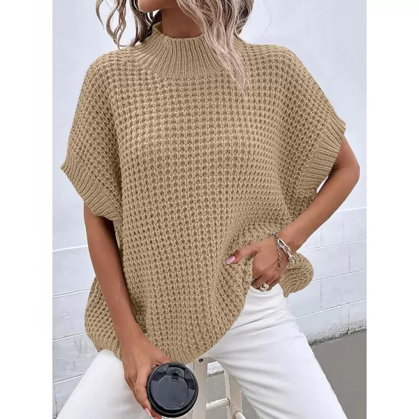 imageANRABESS Womens Oversized Short Batwing Sleeve Mock Neck Sweater Vest 2024 Spring Sleeveless Sweaters Knit Pullover TopsLight Khaki