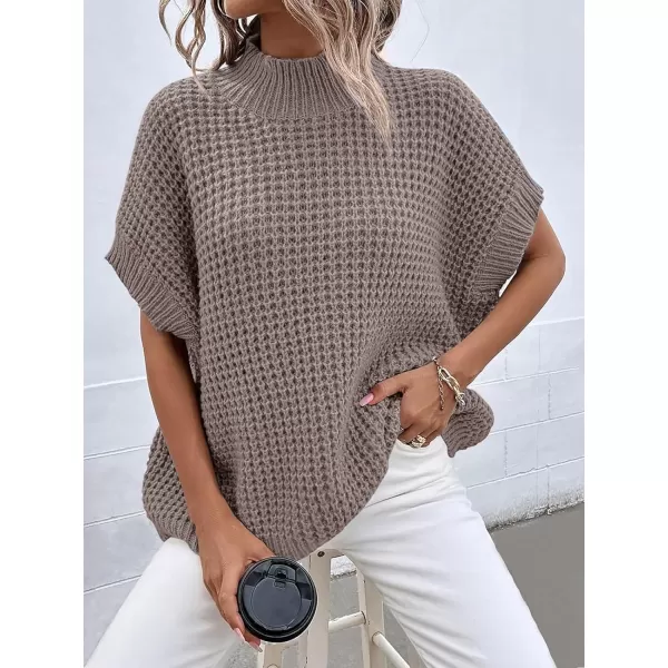 imageANRABESS Womens Oversized Short Batwing Sleeve Mock Neck Sweater Vest 2024 Spring Sleeveless Sweaters Knit Pullover TopsNutmeg