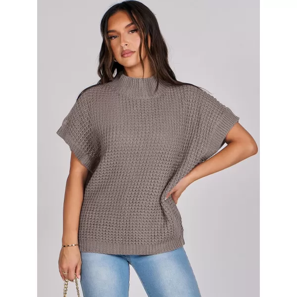 imageANRABESS Womens Oversized Short Batwing Sleeve Mock Neck Sweater Vest 2024 Spring Sleeveless Sweaters Knit Pullover TopsNutmeg