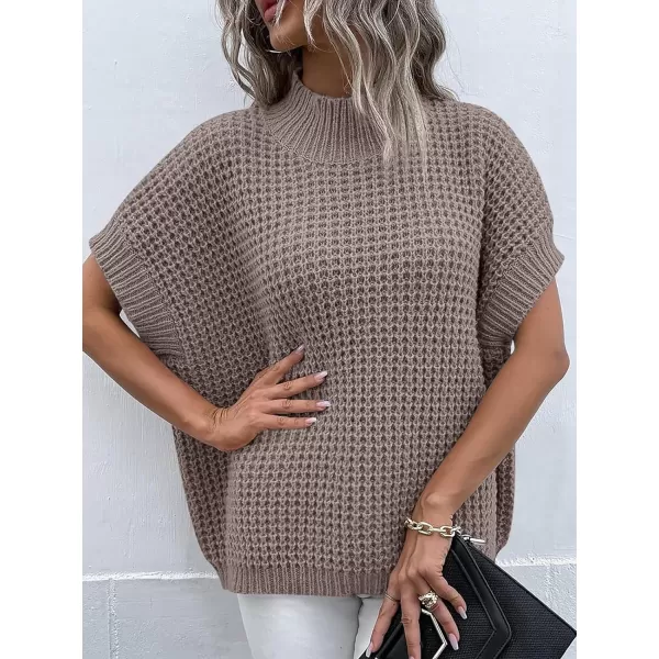 imageANRABESS Womens Oversized Short Batwing Sleeve Mock Neck Sweater Vest 2024 Spring Sleeveless Sweaters Knit Pullover TopsNutmeg