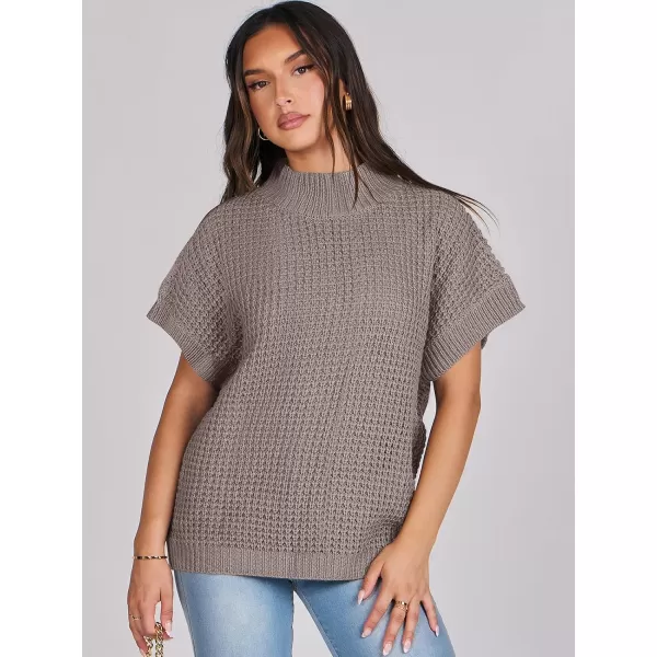 imageANRABESS Womens Oversized Short Batwing Sleeve Mock Neck Sweater Vest 2024 Spring Sleeveless Sweaters Knit Pullover TopsNutmeg