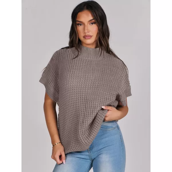 imageANRABESS Womens Oversized Short Batwing Sleeve Mock Neck Sweater Vest 2024 Spring Sleeveless Sweaters Knit Pullover TopsNutmeg